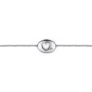 925 Sterling Silver Chain Bracelet with Diamond Cutout Heart Charm