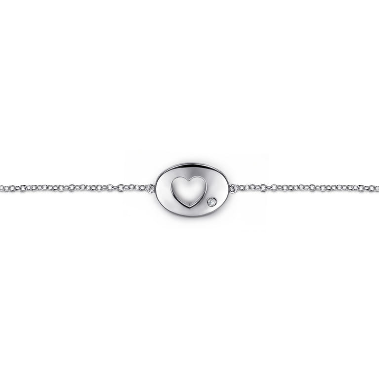 925 Sterling Silver Chain Bracelet with Diamond Cutout Heart Charm - 0.02 ct - Shot 2