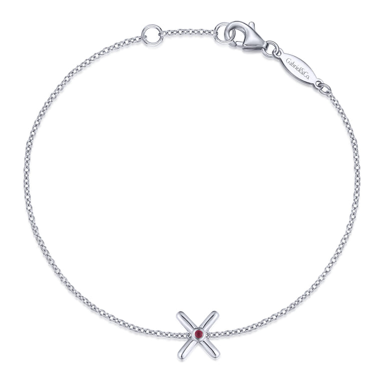 925 Sterling Silver Chain Bracelet with Ruby X Charm - Shot 1