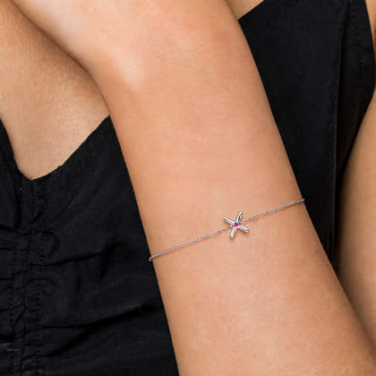 925 Sterling Silver Chain Bracelet with Ruby X Charm