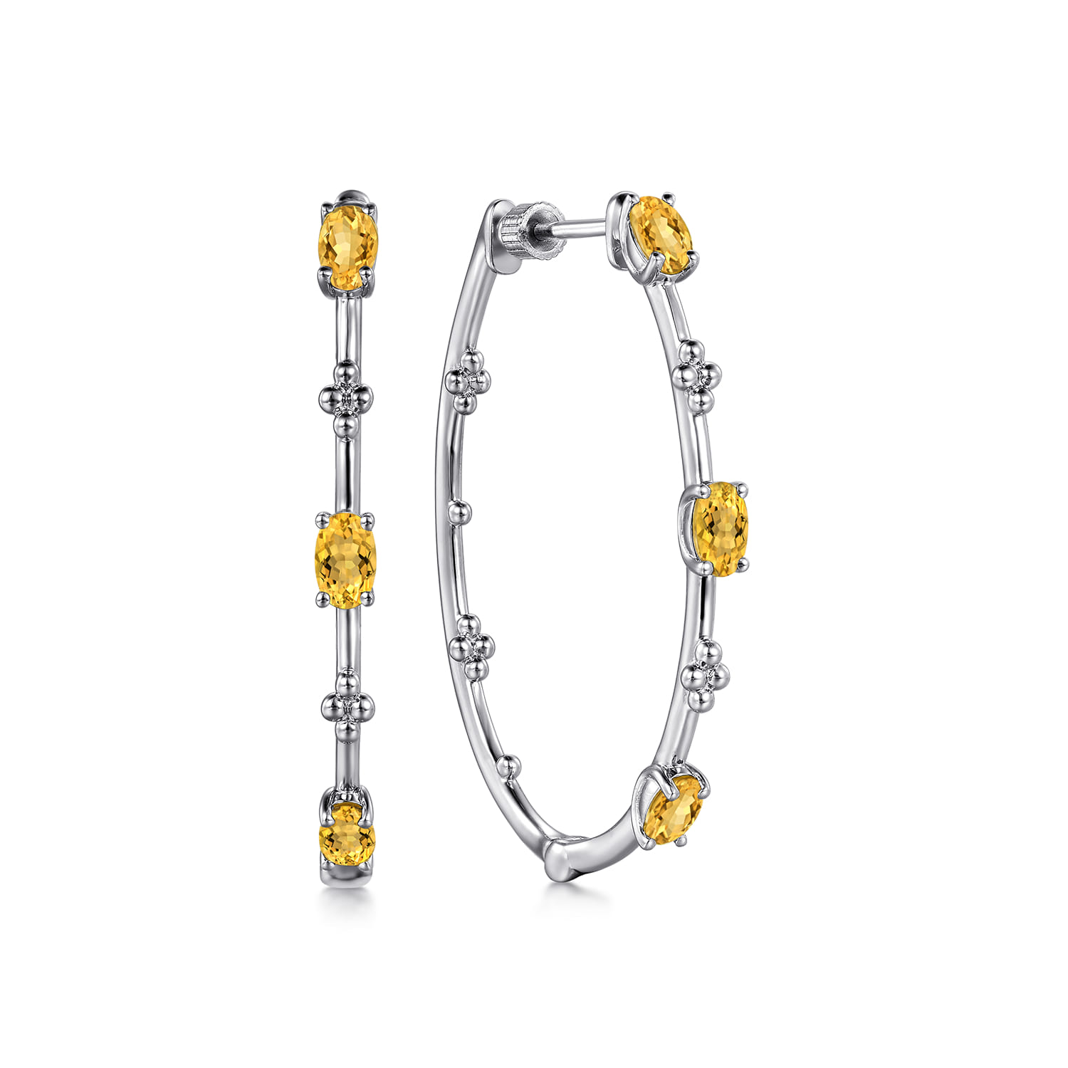 925 Sterling Silver Citrine Bujukan Classic 40mm Hoop Earrings - Shot 1