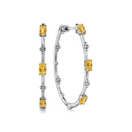 925 Sterling Silver Citrine Bujukan Classic 40mm Hoop Earrings