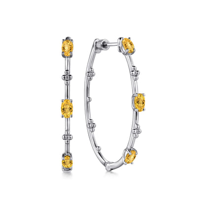 925 Sterling Silver Citrine Bujukan Classic 40mm Hoop Earrings
