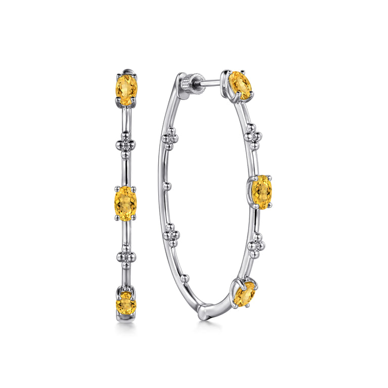 925 Sterling Silver Citrine Bujukan Classic 40mm Hoop Earrings - Shot 1