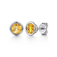 925 Sterling Silver Citrine Stud Earrings
