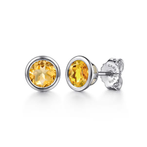 925 Sterling Silver Citrine Stud Earrings
