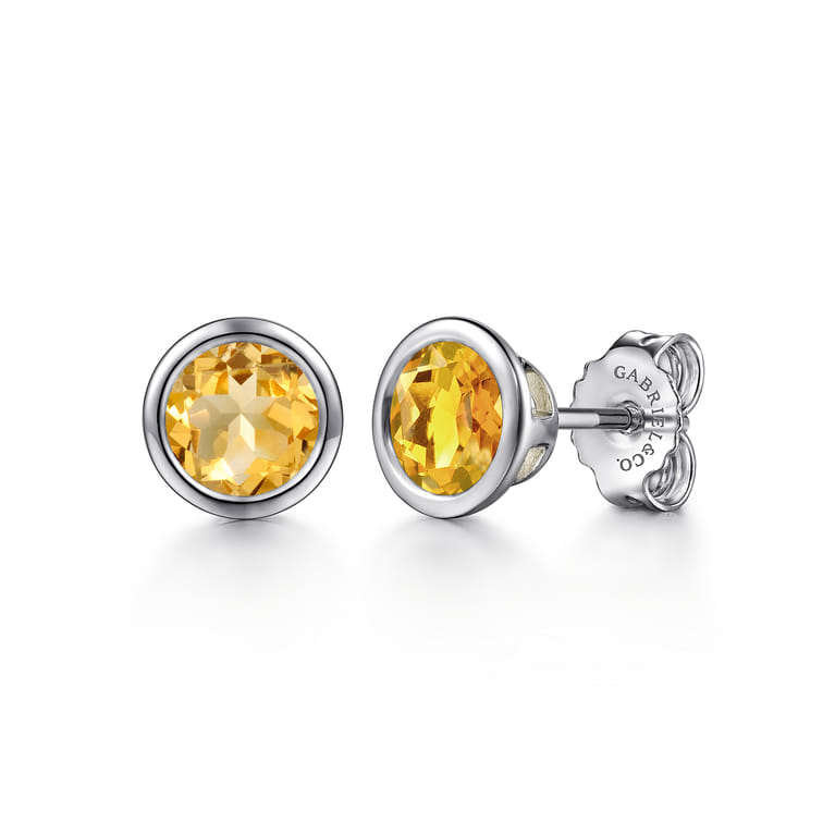 925 Sterling Silver Citrine Stud Earrings - Shot 1