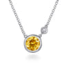 925 Sterling Silver Citrine and Diamond Pendant Necklace - 0.02 ct