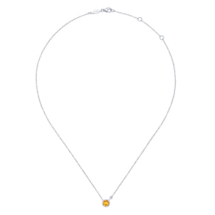 925 Sterling Silver Citrine and Diamond Pendant Necklace