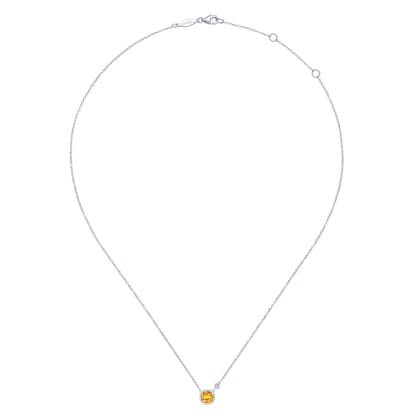 925 Sterling Silver Citrine and Diamond Pendant Necklace