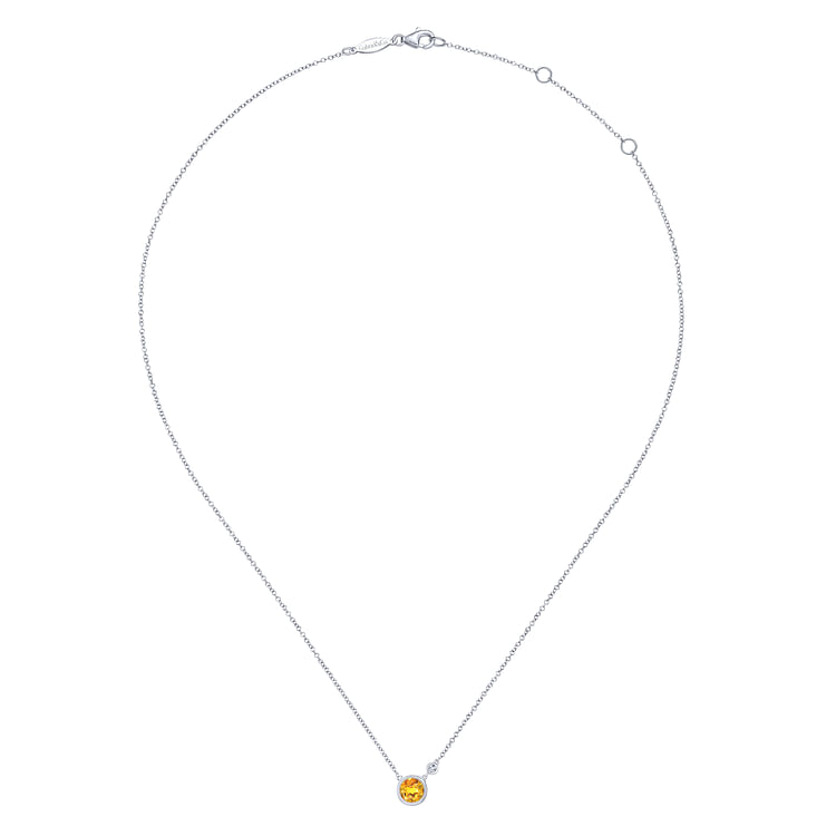 925 Sterling Silver Citrine and Diamond Pendant Necklace