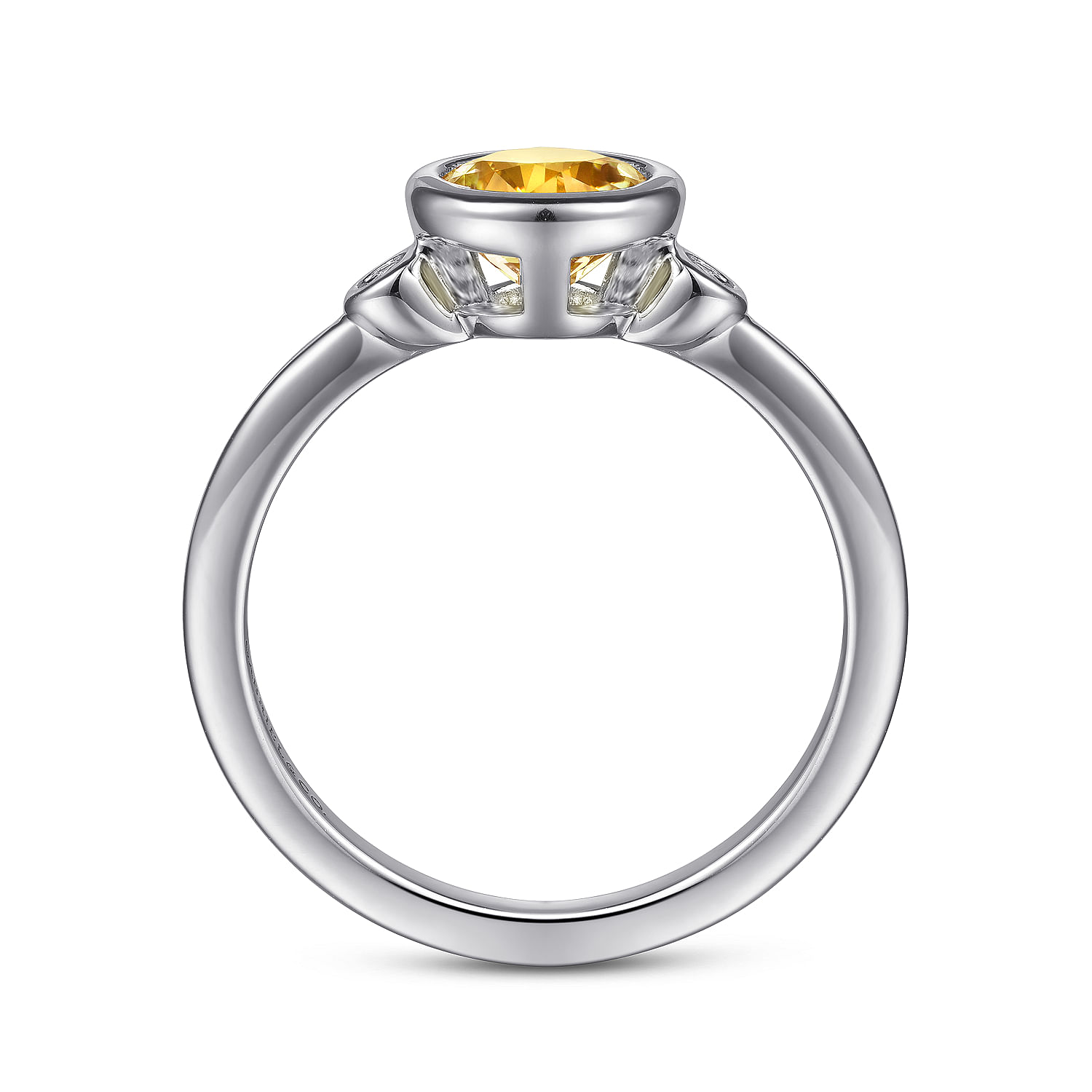 925 Sterling Silver Citrine and Diamond Ring W Bezel Set - 0.05 ct - Shot 2