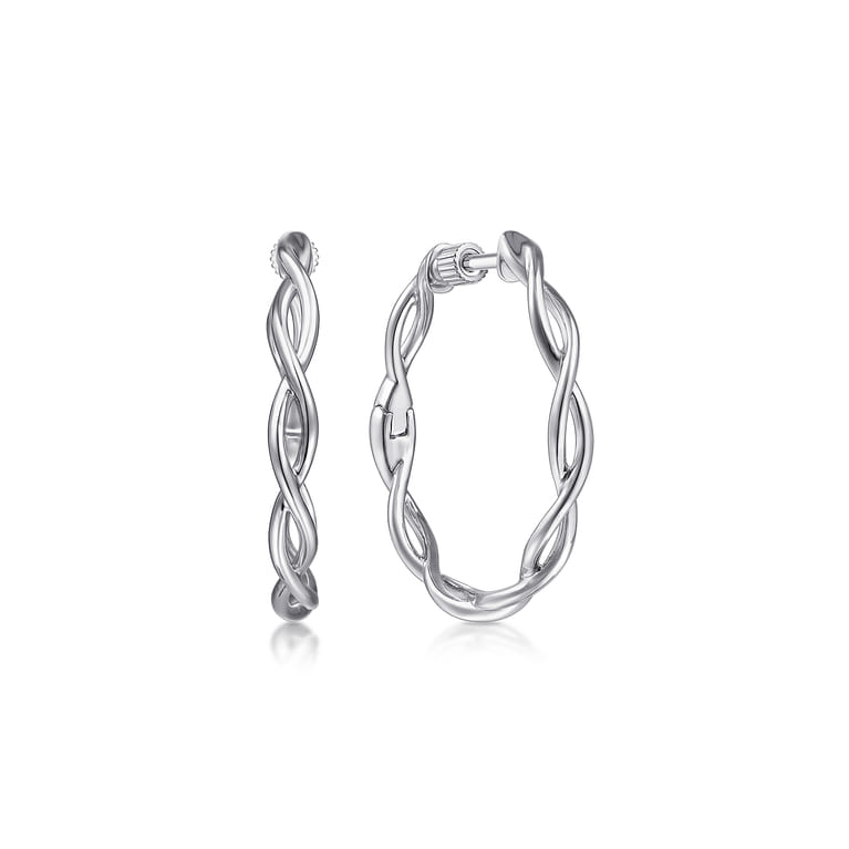 925 Sterling Silver Classic Hoop Earrings 25mm - Shot 1