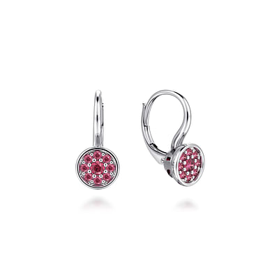 925 Sterling Silver Cluster Pink Tourmaline Leverback Earrings