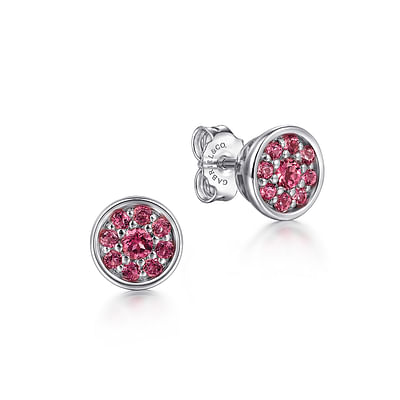 925 Sterling Silver Cluster Pink Tourmaline Stud Earrings