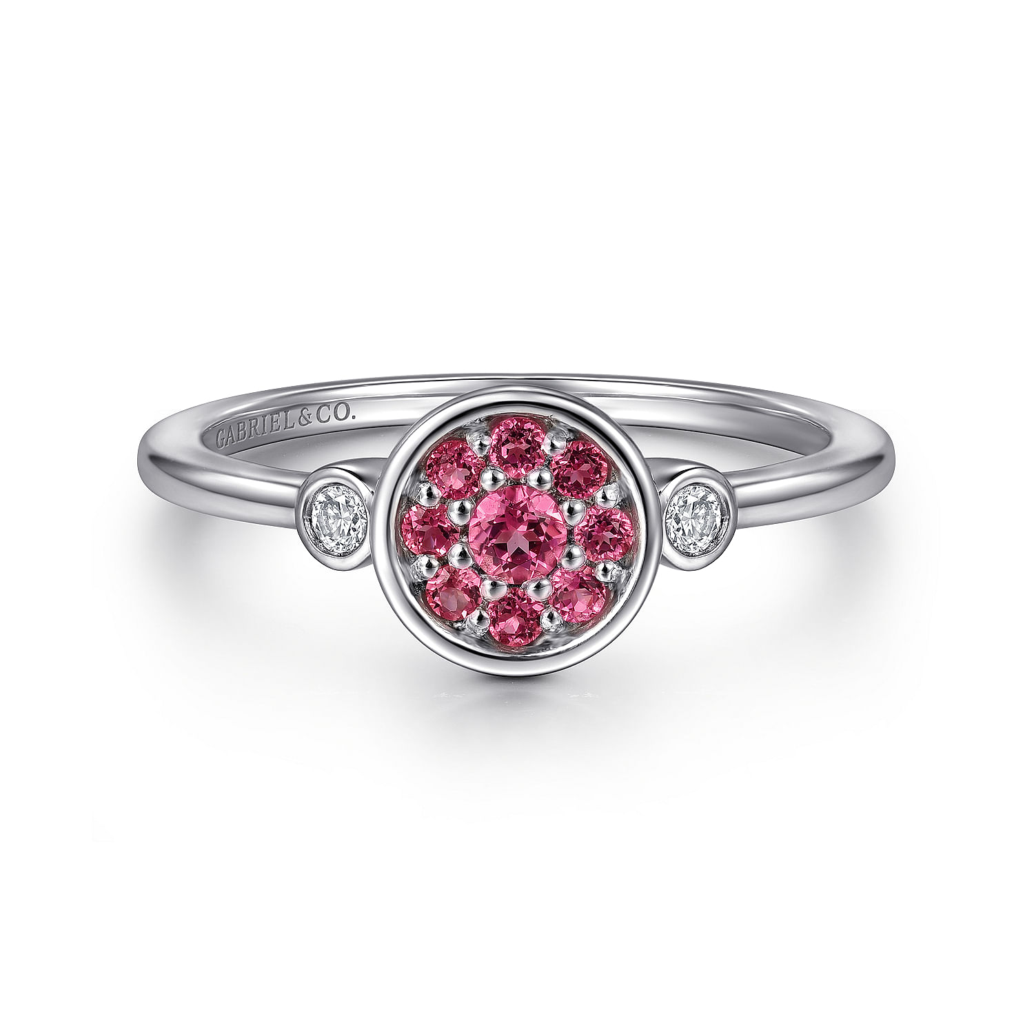 925 Sterling Silver Cluster Pink Tourmaline and Diamond Ladies Ring
