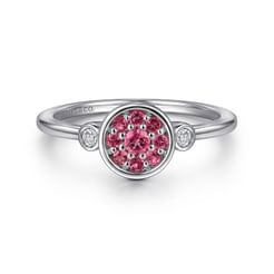 925 Sterling Silver Cluster Pink Tourmaline and Diamond Ladies Ring