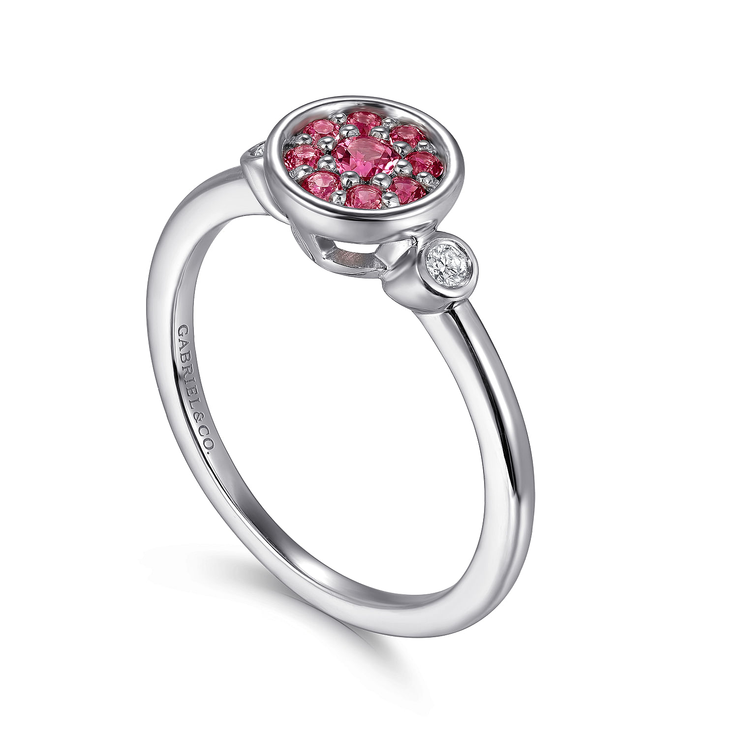 925 Sterling Silver Cluster Pink Tourmaline and Diamond Ladies Ring