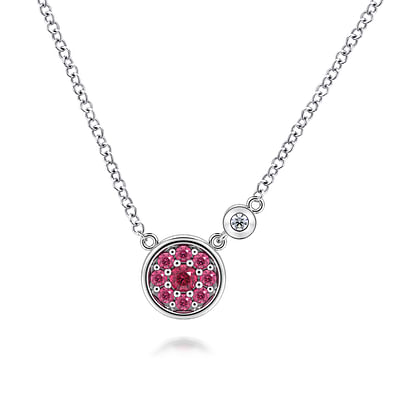 925 Sterling Silver Cluster Pink Tourmaline and Diamond Pendant Necklace