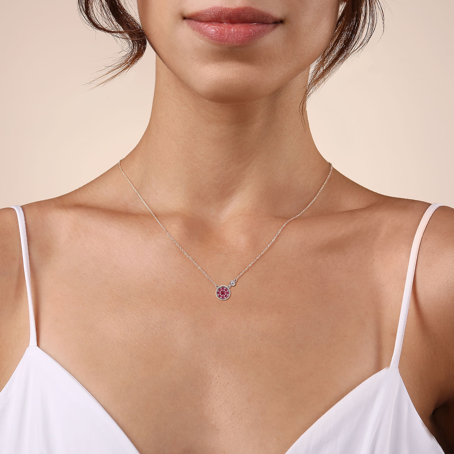 925 Sterling Silver Cluster Pink Tourmaline and Diamond Pendant Necklace - 0.02 ct - Shot 3