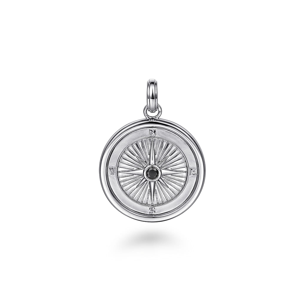 925 Sterling Silver Compass Pendant with Black Spinel Stone $235