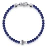 925 Sterling Silver Cross Bracelet with 4mm Lapis Beads