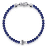 925 Sterling Silver Cross Bracelet with 4mm Lapis Beads