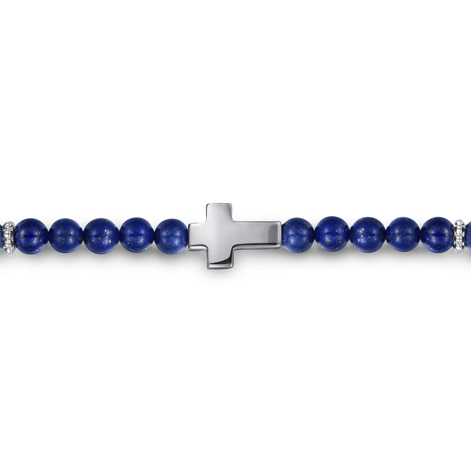925 Sterling Silver Cross Bracelet with 4mm Lapis Beads - Shot 2