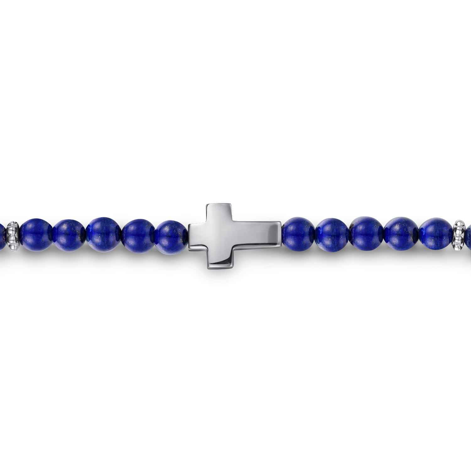 925 Sterling Silver Cross Bracelet with 4mm Lapis Beads - Shot 2