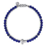 925 Sterling Silver Cross Bracelet with 4mm Lapis Beads