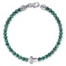 925 Sterling Silver Cross Bracelet with 4mm Malachite Beads