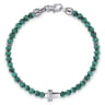 925 Sterling Silver Cross Bracelet with 4mm Malachite Beads
