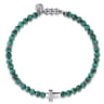 925 Sterling Silver Cross Bracelet with 4mm Malachite Beads