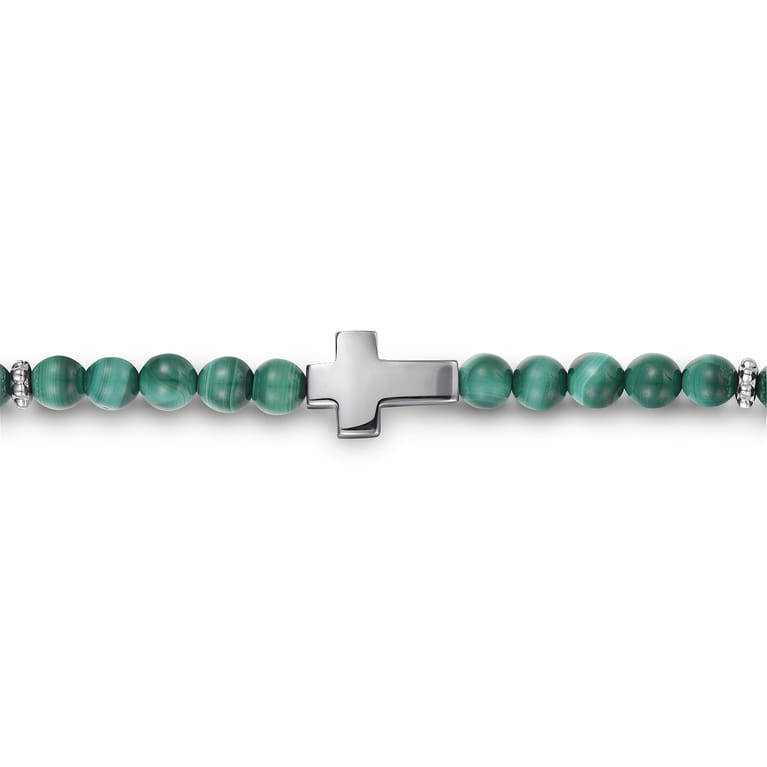 925 Sterling Silver Cross Bracelet with 4mm Malachite Beads - Shot 2