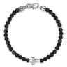 925 Sterling Silver Cross Bracelet with 4mm Onyx Beads