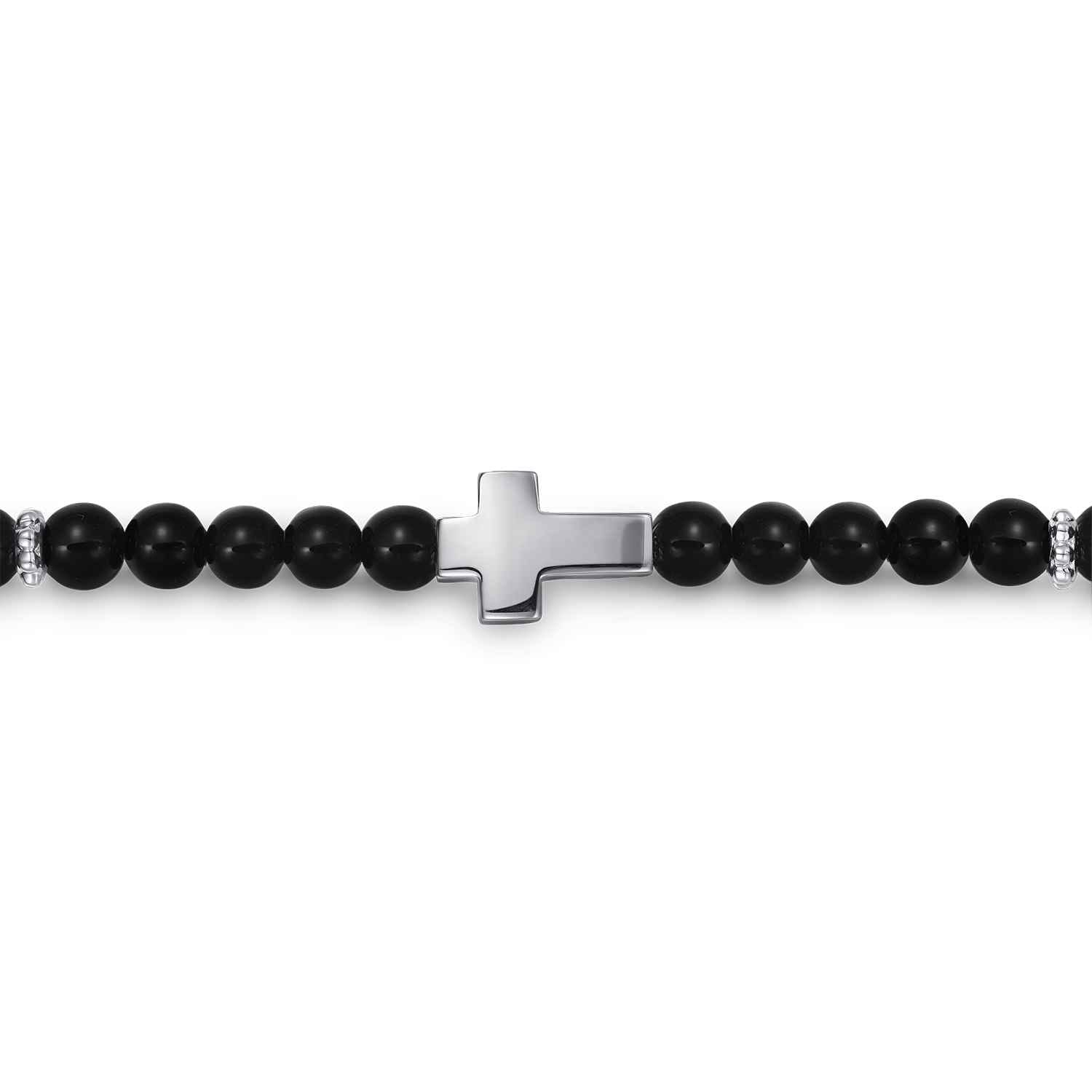 925 Sterling Silver Cross Bracelet with 4mm Onyx Beads - Shot 2