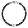925 Sterling Silver Cross Bracelet with 4mm Onyx Beads