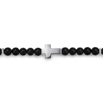 925 Sterling Silver Cross Bracelet with 4mm Onyx Beads