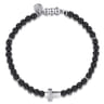 925 Sterling Silver Cross Bracelet with 4mm Onyx Beads