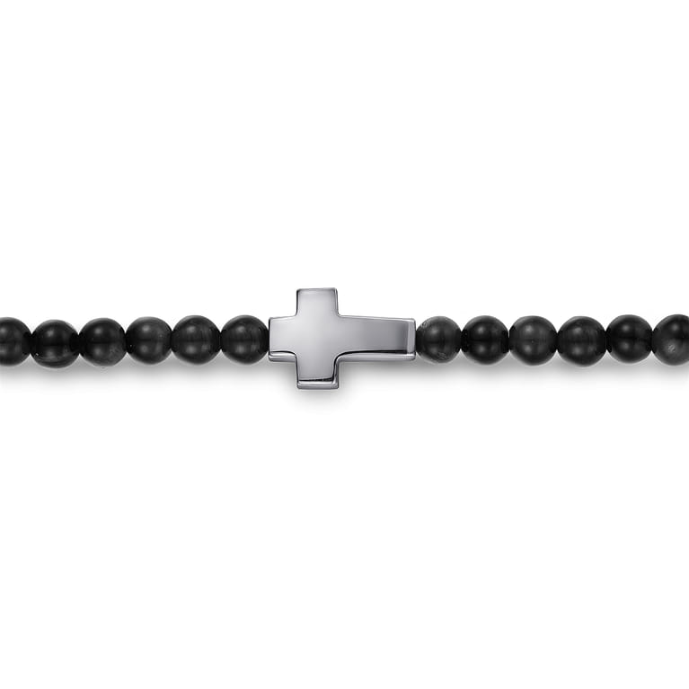 925 Sterling Silver Cross Bracelet with 4mm Onyx Beads - Shot 2