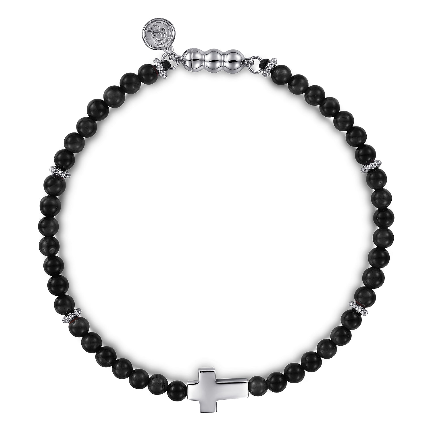 925 Sterling Silver Cross Bracelet with 4mm Onyx Beads | Shop 925 