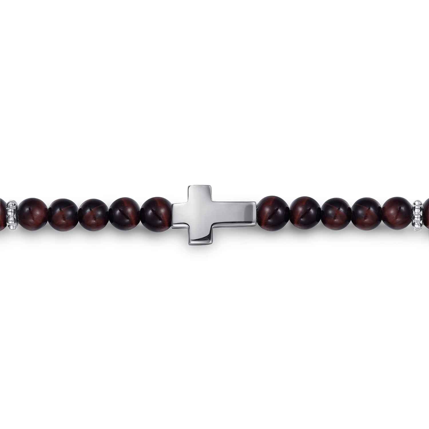 925 Sterling Silver Cross Bracelet with 4mm Tiger Eye Beads - Shot 2