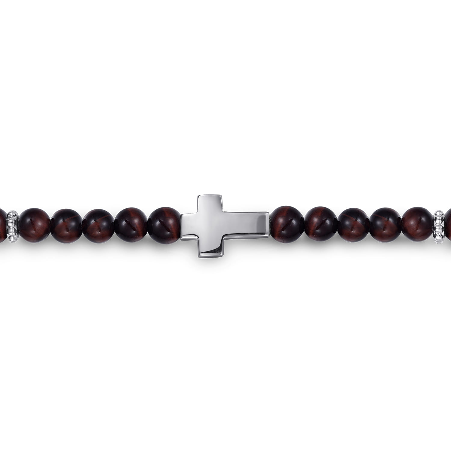 925 Sterling Silver Cross Bracelet with 4mm Tiger Eye Beads - Shot 2