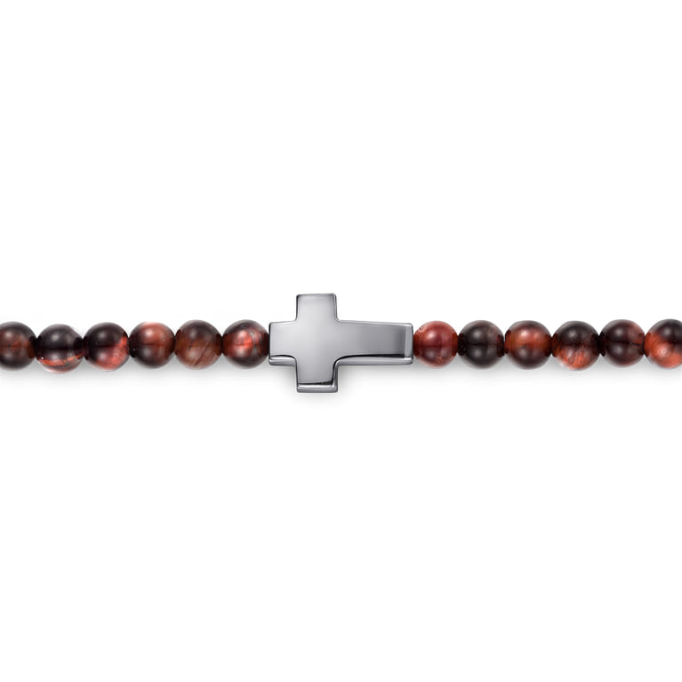 925 Sterling Silver Cross Bracelet with 4mm Tiger Eye Beads - Shot 2