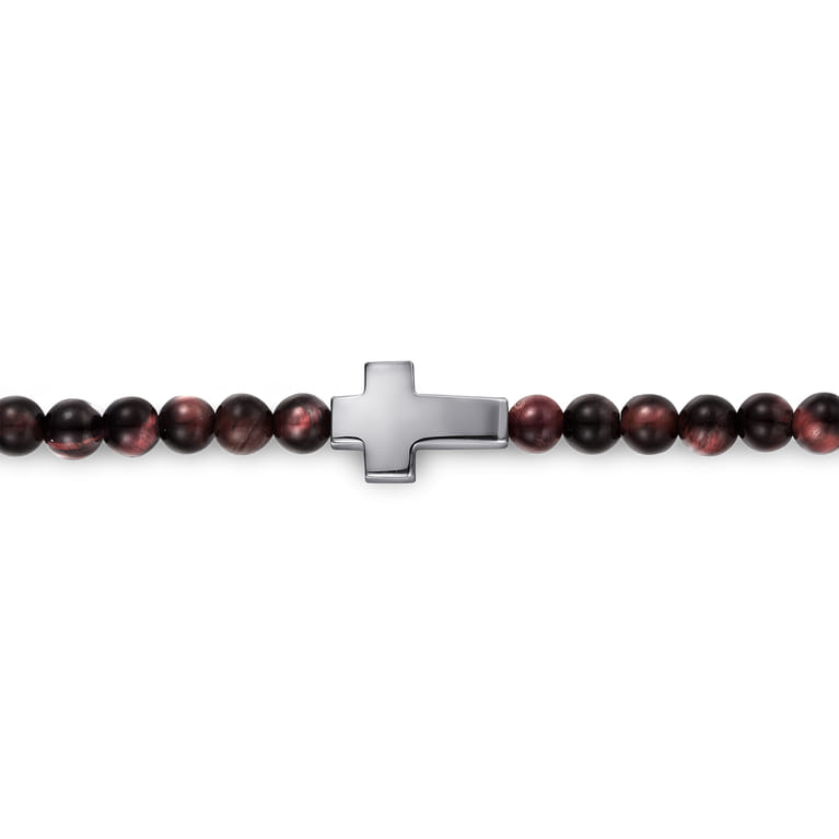 925 Sterling Silver Cross Bracelet with 4mm Tiger Eye Beads - Shot 2