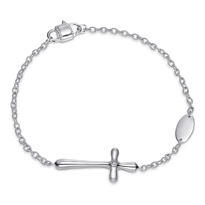 925 Sterling Silver Cross Diamond Bracelet