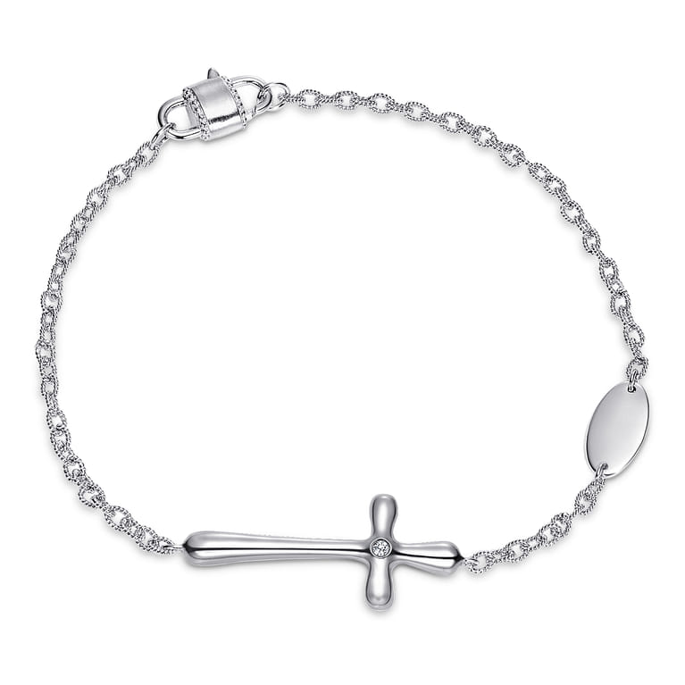 925 Sterling Silver Cross Diamond Bracelet - 0.02 ct - Shot 1