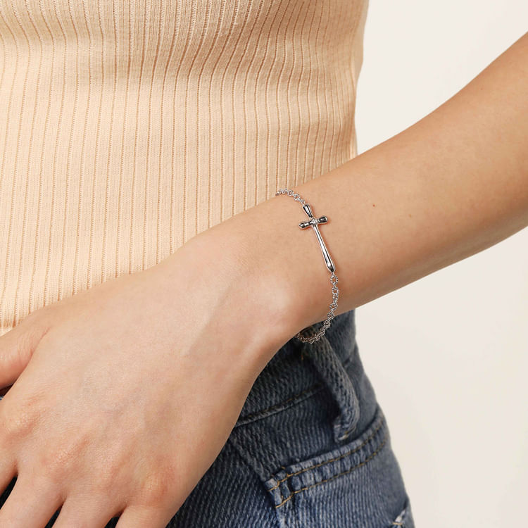 925 Sterling Silver Cross Diamond Bracelet