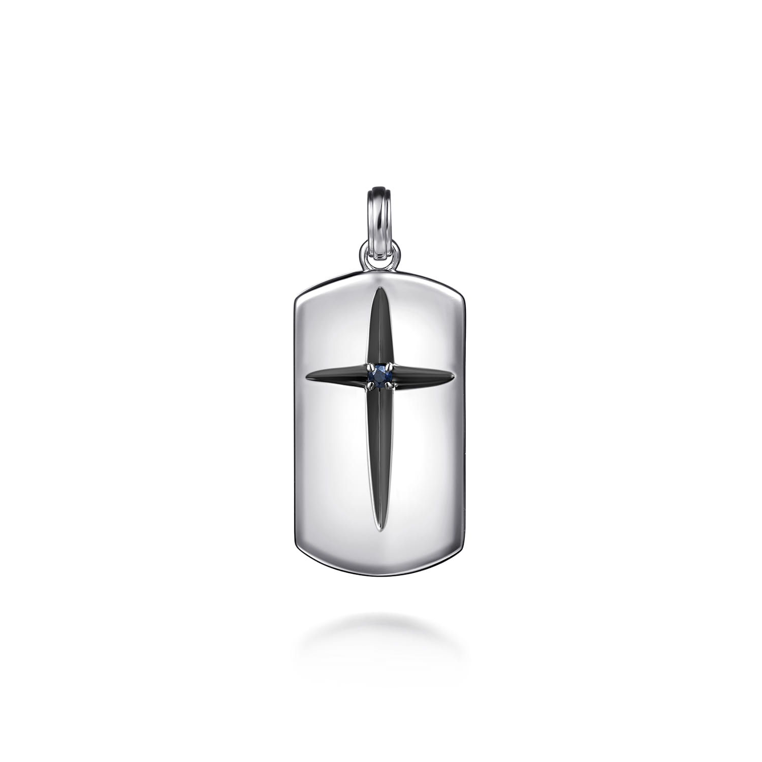 925 Sterling Silver Cross Dog Tag Pendant - Shot 1