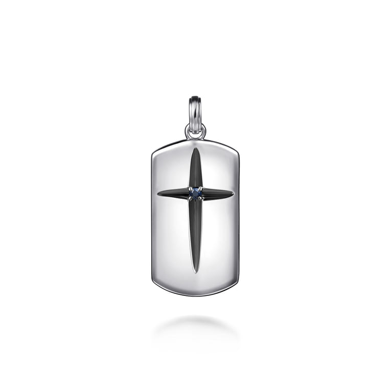 925 Sterling Silver Cross Dog Tag Pendant - Shot 1